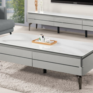 A1410-1  4.3尺玻璃大茶几 抽屜雙邊造型 雙邊使用 桌面6MM石紋玻璃