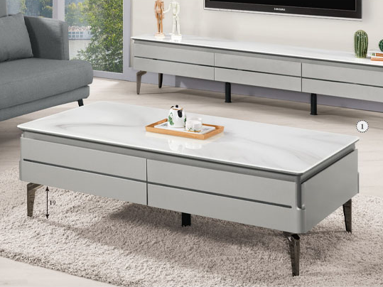 A1410-1  4.3尺玻璃大茶几 抽屜雙邊造型 雙邊使用 桌面6MM石紋玻璃