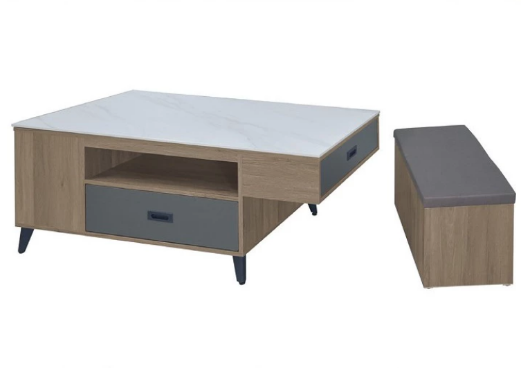 F530-3本田灰橡大茶几  12MM白岩板