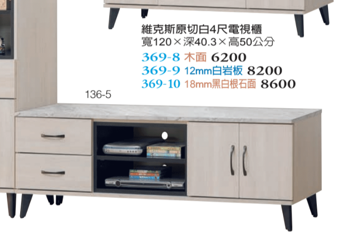 F83-12 維克斯原切白5尺電視櫃 木面