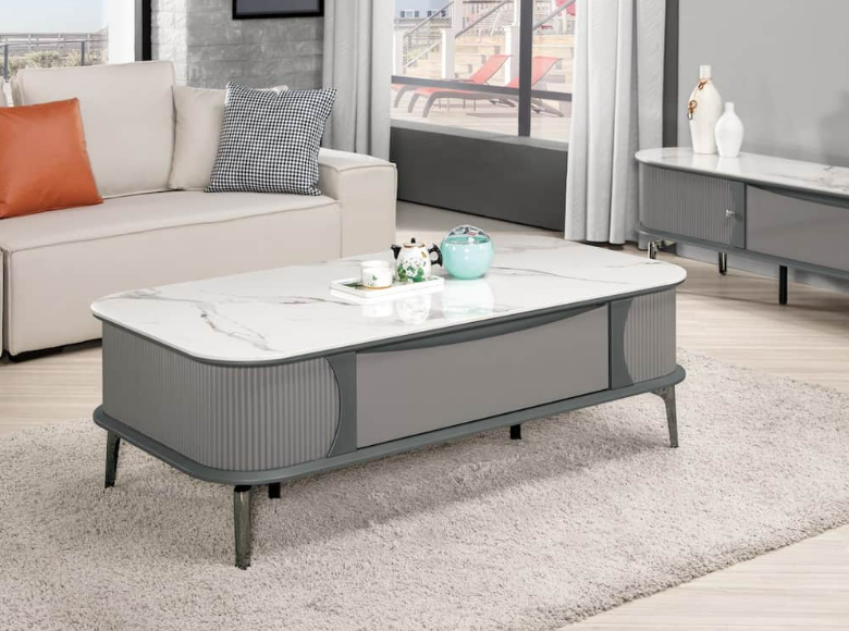 A1412-1華爾特4.3尺岩板大茶几 桌面8MM岩板 雙邊造型 雙邊使用