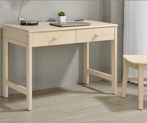 F120-1 象牙白雙抽3.5尺全實木書桌 附插座*1 腳DIY