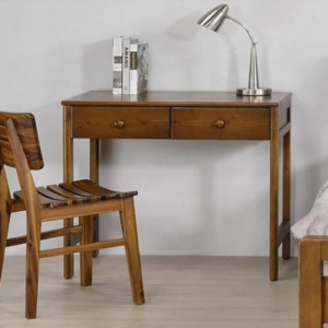 F121-5 淺胡桃雙抽3.5尺全實木桌 附插座*1 腳DIY