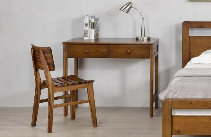 F121-5 淺胡桃雙抽3.5尺全實木桌 附插座*1 腳DIY