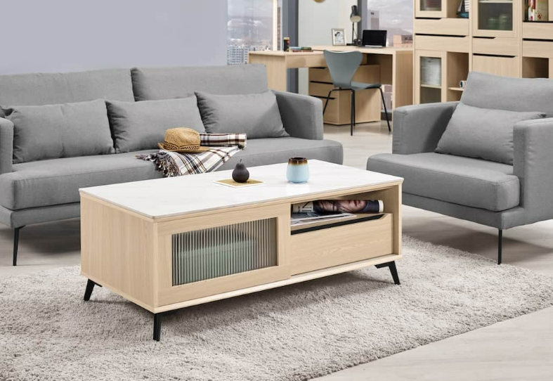 A1440-1朵利斯4尺岩板大茶几  桌面12MM岩板 雙邊造型 雙邊使用