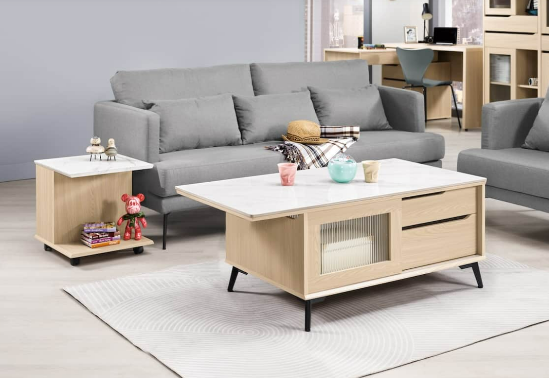 A1439-1朵利斯4尺岩板多功能大茶几 桌面12MM岩板 雙邊造型 雙邊使用