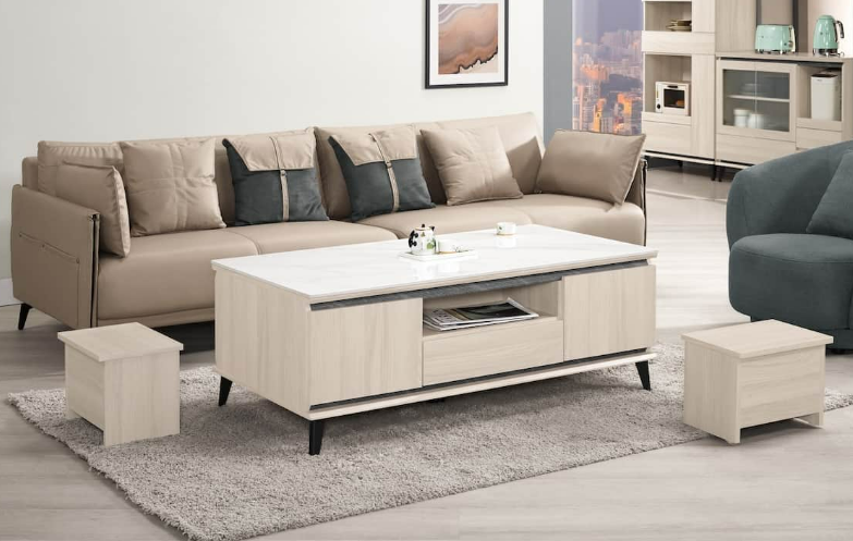 A1442-1范德爾4.3尺岩板大茶几 桌面12MM岩板 附輔助椅*2 雙邊造型 雙邊使用