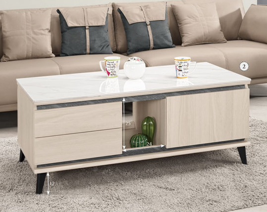 A1442-2范德爾4尺岩板大茶几 桌面12MM岩板 雙邊造型 雙邊使用