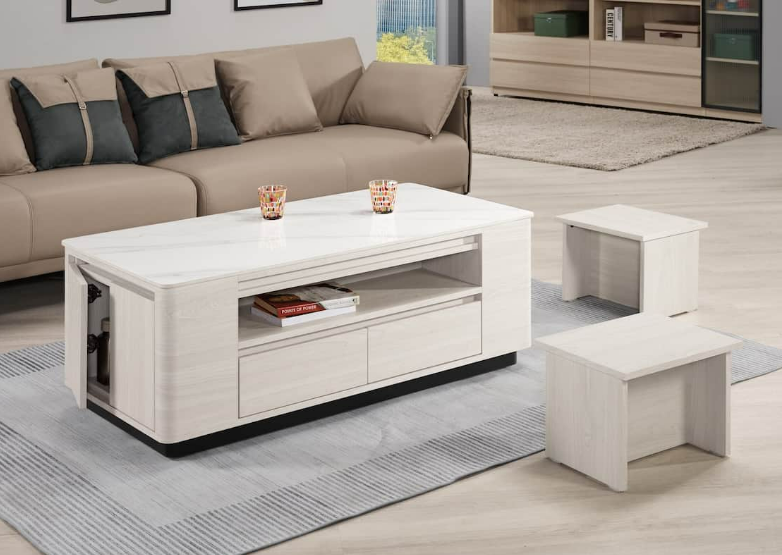 A1434-1華爾斯4尺岩板多功能大茶几  附輔助椅*2 桌面12MM岩板