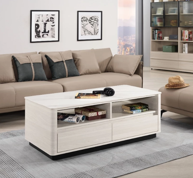 A1433-2華爾斯4尺岩板大茶几 雙邊造型 雙邊使用 桌面12MM岩板