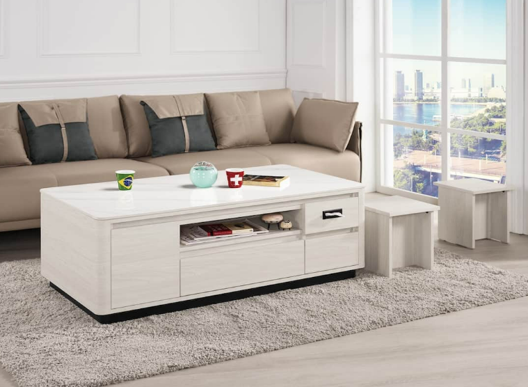 A1434-2華爾斯4.3尺岩板多功能大茶几  附輔助椅*2 桌面12MM岩板