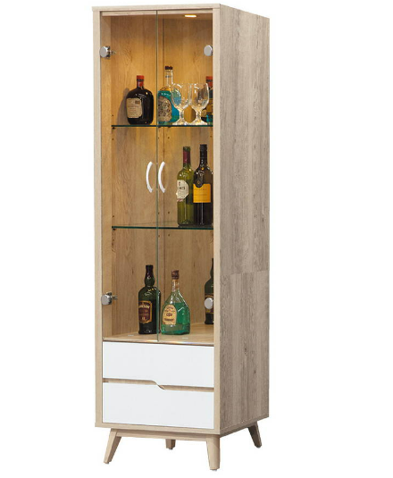 D411-1 肯詩特原橡雙色2.1尺展示櫃 玻璃隔板*2