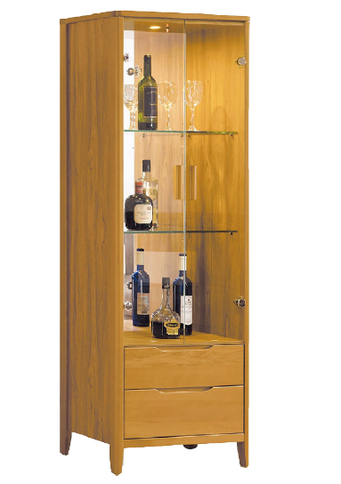 D413-1 米堤柚木2.1尺展示櫃 開關式LED投射燈 玻璃隔板二片可三段調整