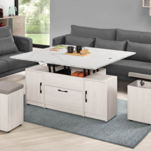 A1435-1蘿克斯4*4尺仿石面多功能大茶几 油壓升降五金 附輔助椅*2