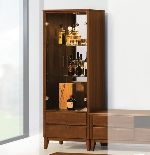 D413-4 米亞淺胡桃2.1尺展示櫃  開關式LED投射燈