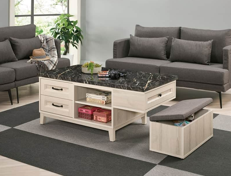 A1445-1雪莉4尺單凳原石大茶几 抽屜雙邊造型 單邊使用 附輔助椅*1