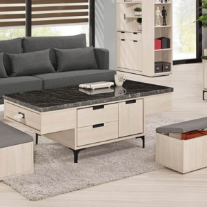 A1446-1昆提斯4.3尺原石大茶几 附輔助椅*2 雙邊造型 雙邊使用 兩側抽屜