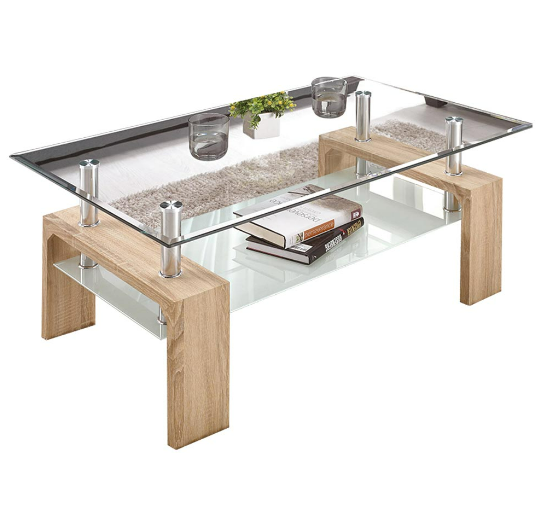 A1462-2安蒂玻璃茶几 白橡 桌面6MM強化玻璃 底玻5MM強化噴砂玻璃