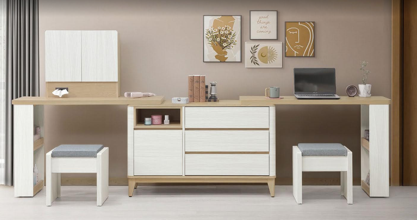 295-2 洛蒂11.2尺多功能組合鏡台 全組 含椅 鏡面高度78.5公分 不分方向 可視需求擺放