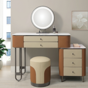 A18-06羅貝卡3.3尺馬鞍皮伸縮鏡台 含椅 1號 咖色 左 右自由擺放