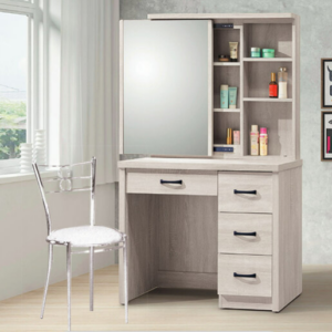 E162-6 鋼刷白3尺鏡台 2件 含鐵椅