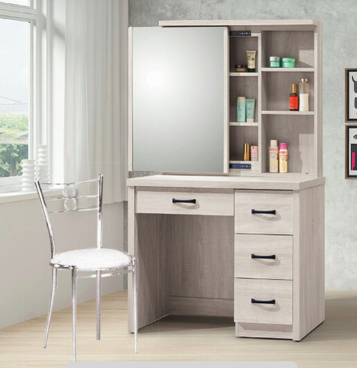 E162-6 鋼刷白3尺鏡台 2件 含鐵椅