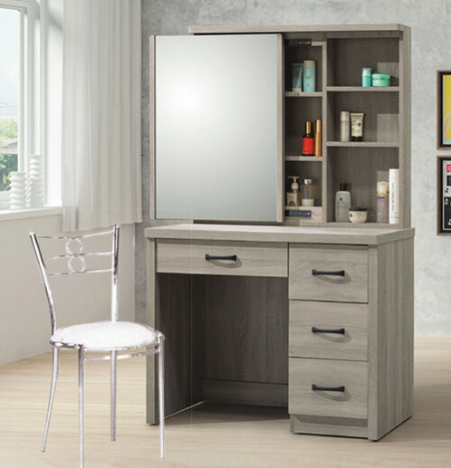 E162-15 灰梧桐3尺鏡台 2件 含鐵椅