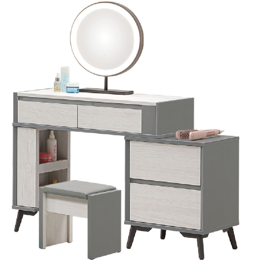 A73-10 科琳2.7尺伸縮鏡台 含椅 側腳與二抽櫃可左右自由擺放