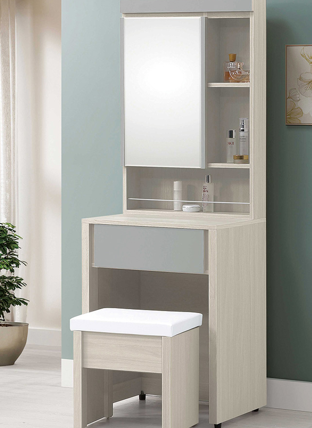 249-2 海倫娜2尺開門鏡台 含椅 鏡座高81公分 恕不拆賣 化妝椅為貓抓皮面 可掀開置物