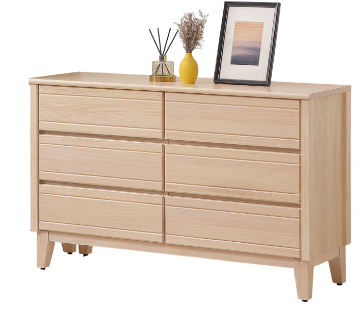 C549-7 米樂實木洗白4尺六斗櫃