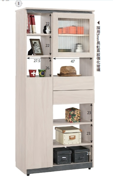 A1511-2范德爾2.7尺雙面玄關櫃 附活動隔板1大2小片 抽屜單邊造型 單邊使用 門片雙邊使用