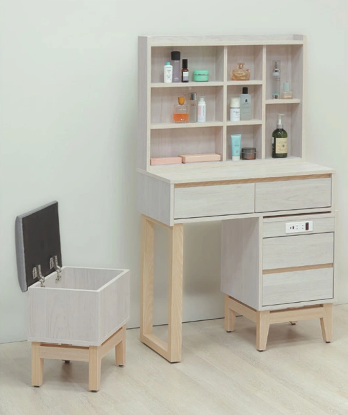 C545-5 波伊2.7尺伸縮鏡台 全組 /含椅二抽櫃