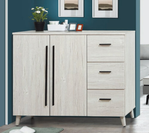 D541-3 炭燒白雙門三抽鞋櫃