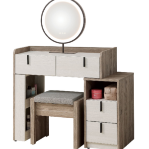 A78-01伊格絲2.7尺圓鏡伸縮鏡台 含椅 側腳與側櫃 可左右自由擺放