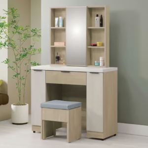 374-3 庫克3.3尺開門鏡台 含椅 鏡框開門內附*2固定隔板 鏡坐高度76公分 左右門內各附*1活動隔板