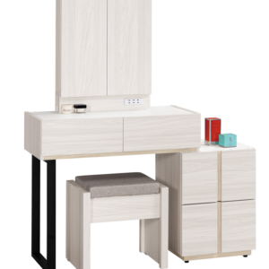 A1003-3 克萊格2.7尺仿石面伸縮化妝台 全組 木門 含椅 可左右擺放 附插座