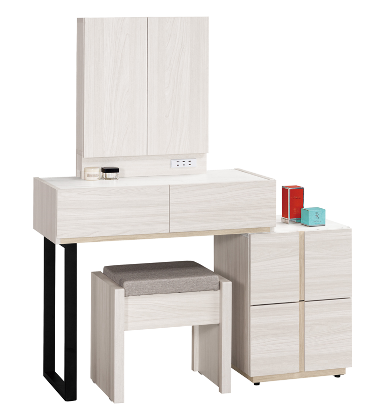 A1003-3 克萊格2.7尺仿石面伸縮化妝台 全組 木門 含椅 可左右擺放 附插座