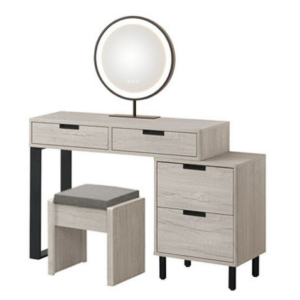 A124-03溫哥華3尺圓鏡伸縮鏡台 含椅 二抽櫃可左右自由擺放