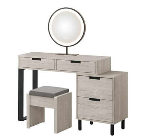 A124-03溫哥華3尺圓鏡伸縮鏡台 含椅 二抽櫃可左右自由擺放