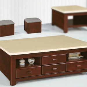 F64-3 淺胡桃色168型大茶几 含腳椅*2 白砂石面