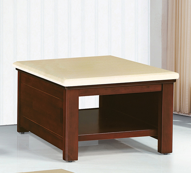 F64-4  淺胡桃色168型小茶几 白砂石面