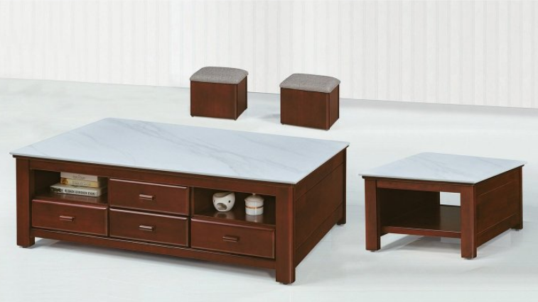 F64-6 淺胡桃色168型小茶几 白岩板