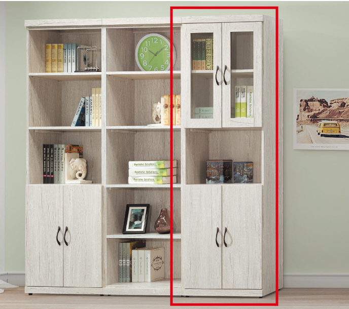 D623-4 炭燒白2尺四門書櫃