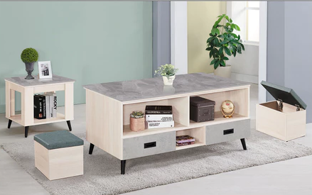 F66-1 3號130公分鋼刷白大茶几 含岩板12MM+小椅*2