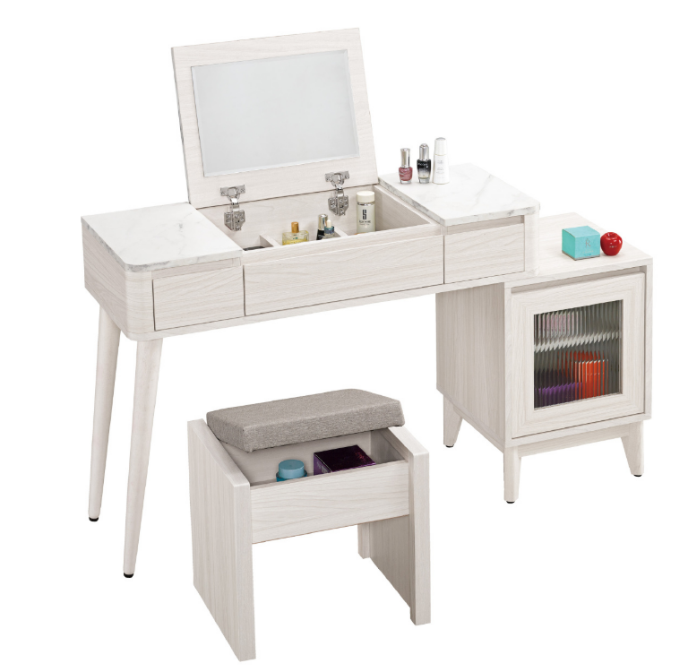 A1019-3 丹尼斯3.3尺伸縮掀鏡化妝台 含椅 可左右擺放 附活動隔板*1