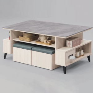 F66-3 4號130公分鋼刷白大茶几 含岩板12MM+小椅*2