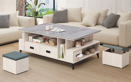 F67-1 4號150公分鋼刷白大茶几 含岩板12MM+小椅*2