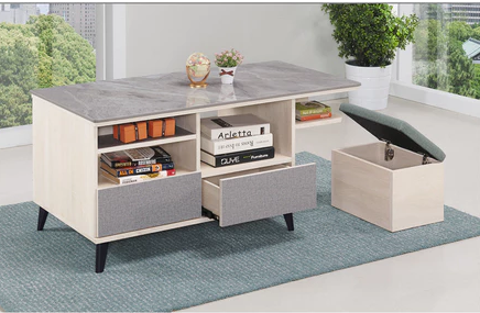 F66-4 4號120公分鋼刷白大茶几 含岩板12MM+小椅*2