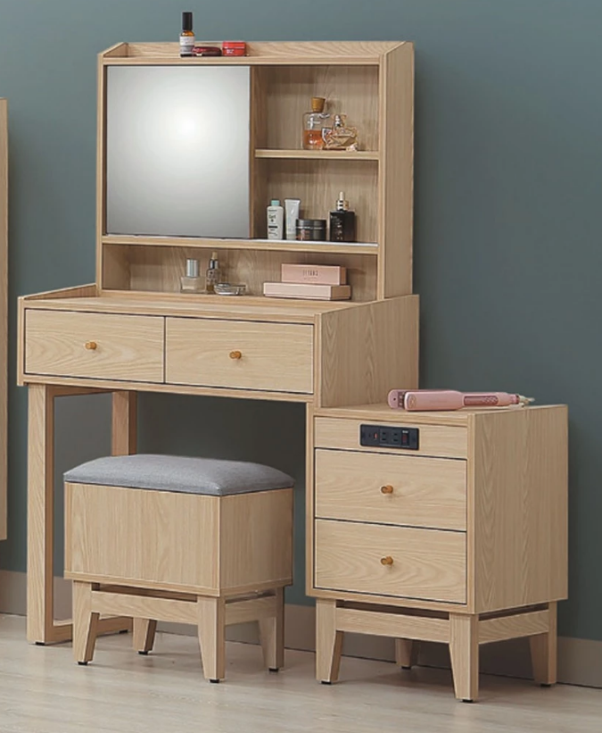 E59-8   喬伊原木色2.7尺伸縮鏡台 含椅