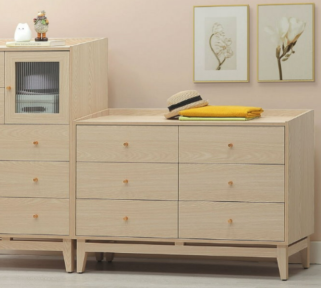 E62-3 喬伊原木色六斗櫃 三節滑軌